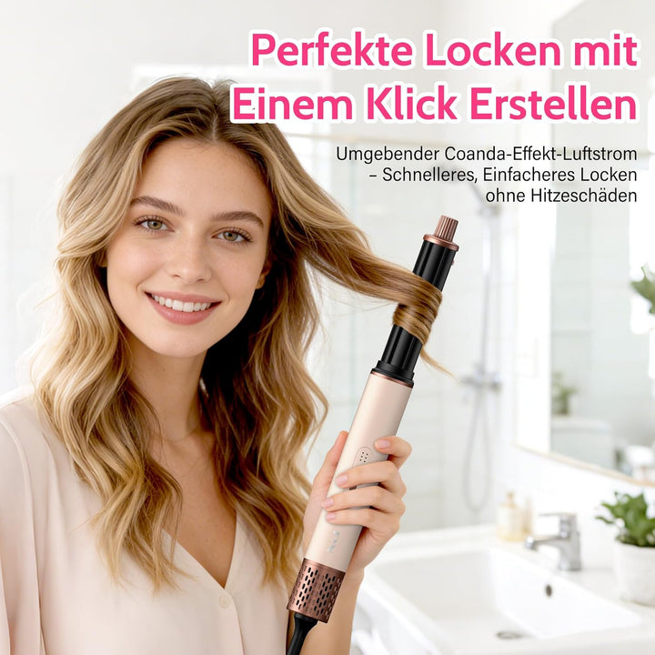 6 in 1 Hairstyler,1400w Hochgeschwindigkeits Airstyler rundbürstenföhn mit Lockenstab Automatisch, W