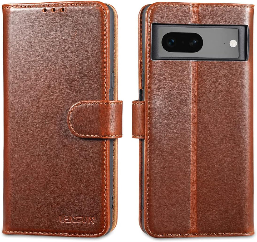 LENSUN Echtleder Hülle für Google Pixel 7, Handyhülle [Echtes Leder] [Magnetverschluss] [RFID Blocke