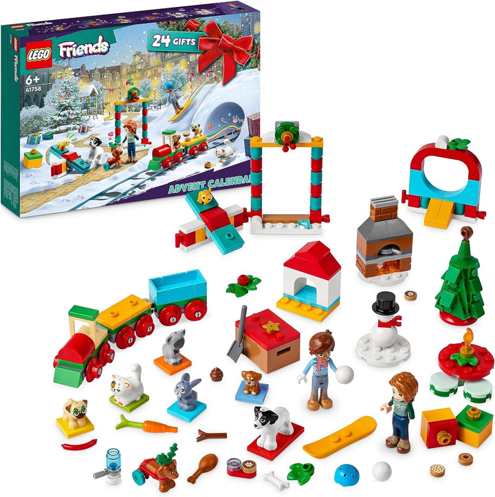 LEGO 41758 Friends Adventskalender 2023, Weihnachtskalender mit 24 Geschenken, darunter 8 Tier-Figur