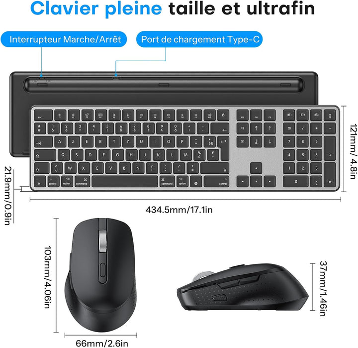 OMOTON Kabellose Bluetooth-Tastatur und Maus für Mac, Tastatur und Maus, wiederaufladbar mit 3 Bluet