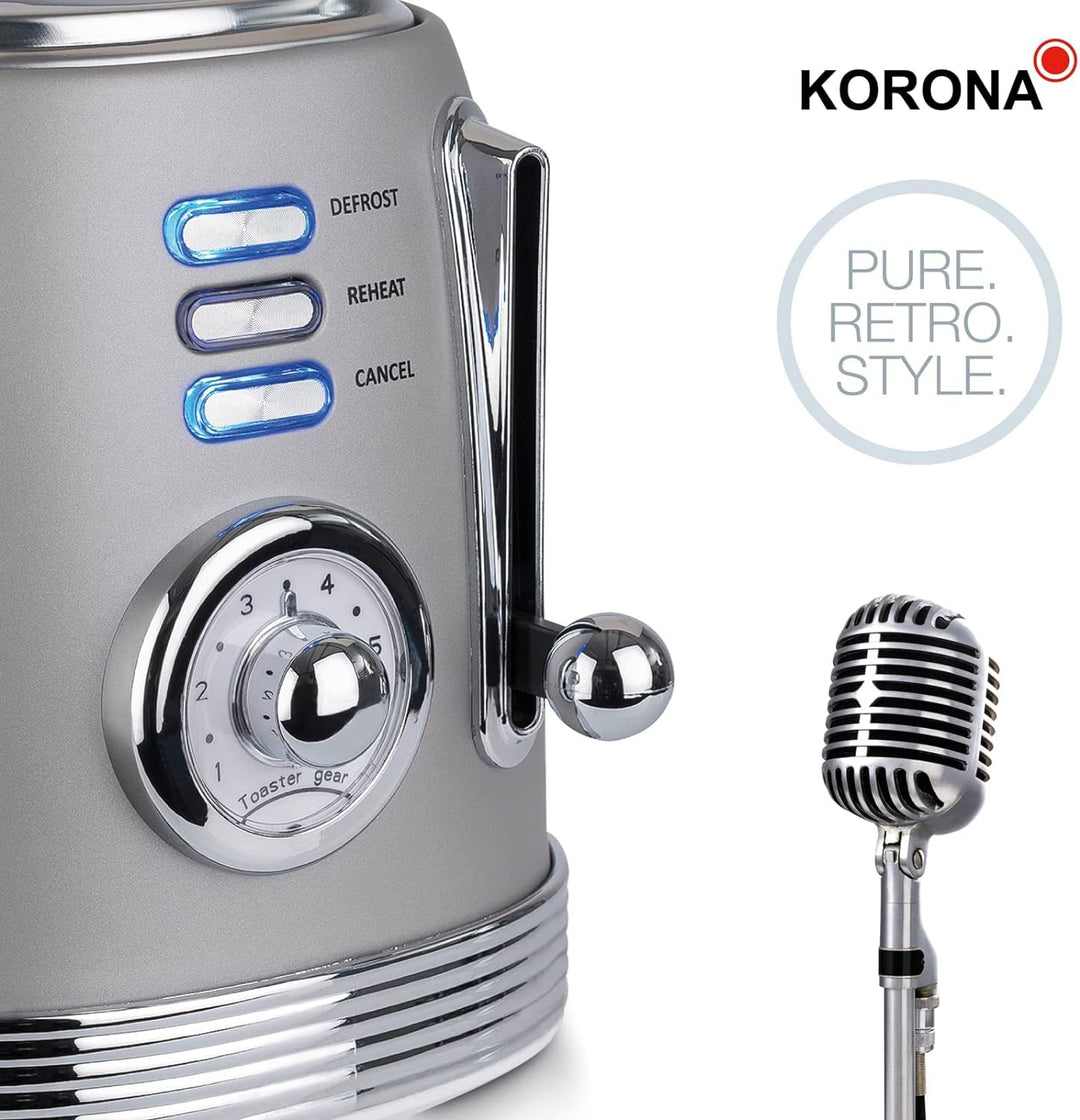 Korona 21667 Toaster | 2 Scheiben | Retro Design | Grau | 6 Bräunungsstufen | Retro | Auftauen,Röste