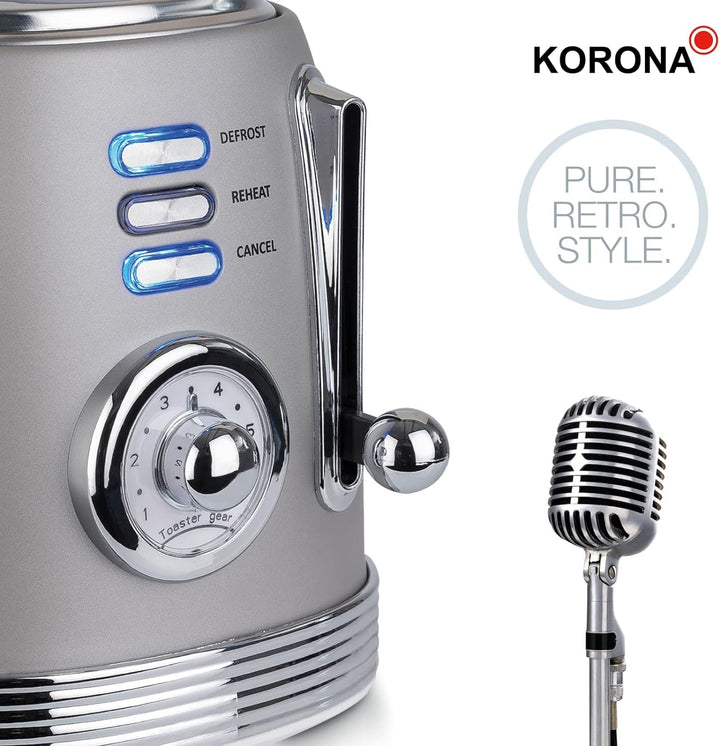 Korona 21667 Toaster | 2 Scheiben | Retro Design | Grau | 6 Bräunungsstufen | Retro | Auftauen,Röste