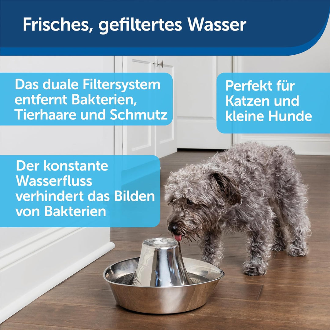 PetSafe Edelstahl-Trinkbrunnen Seaside, Sauberes Trinkwasser für Katzen und Hunde, Leiser Betrieb, 1