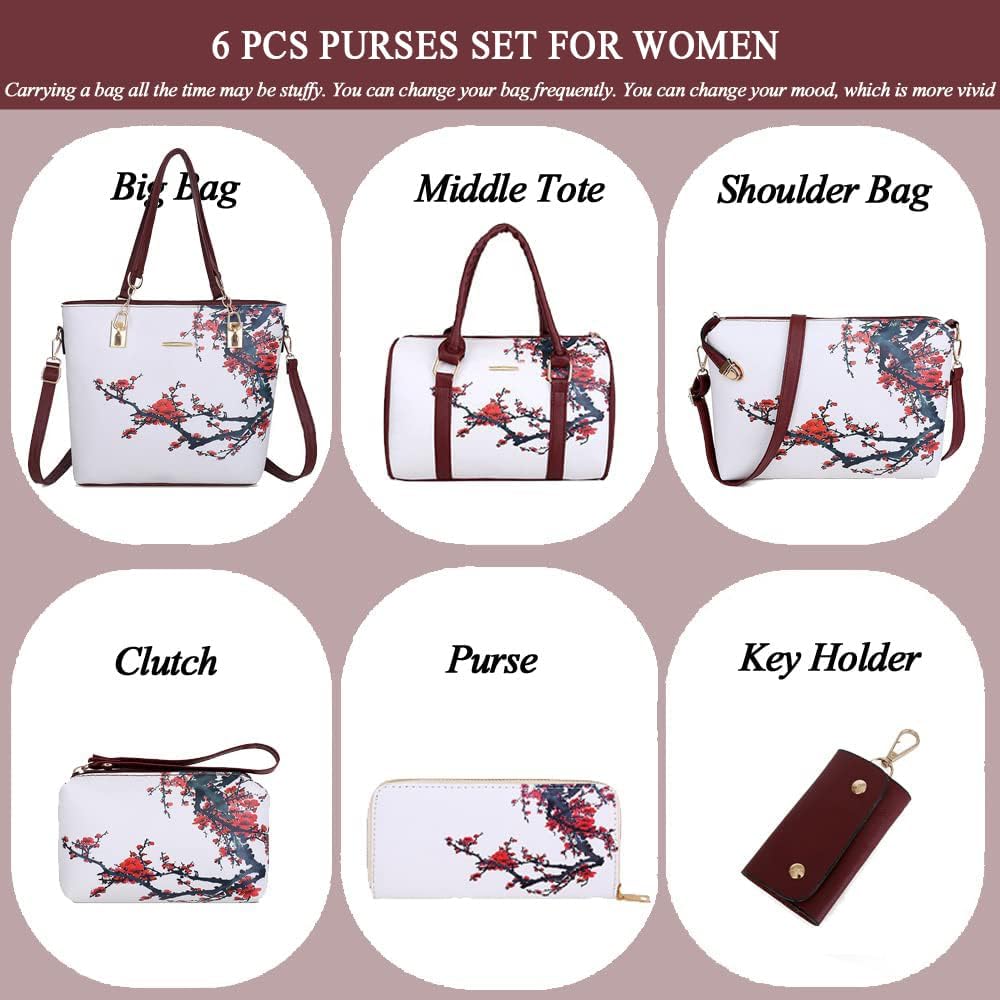 2E-youth Damen Set Tote Handtasche Umhängetasche Geldbörse 1e Weiss & Rot, 1e Weiss & Rot