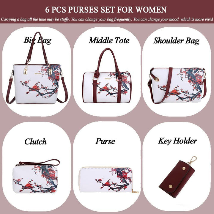 2E-youth Damen Set Tote Handtasche Umhängetasche Geldbörse 1e Weiss & Rot, 1e Weiss & Rot