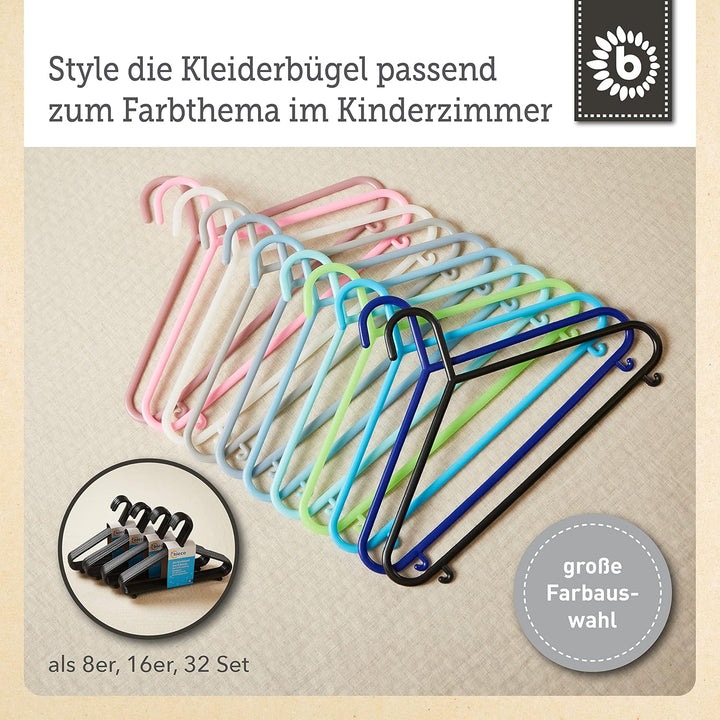 Bieco Kleiderbügel Kinder 32 St. Schwarz | Länge ca 30 cm | Baby Kleiderbügel | Kunststoff Kleiderbü