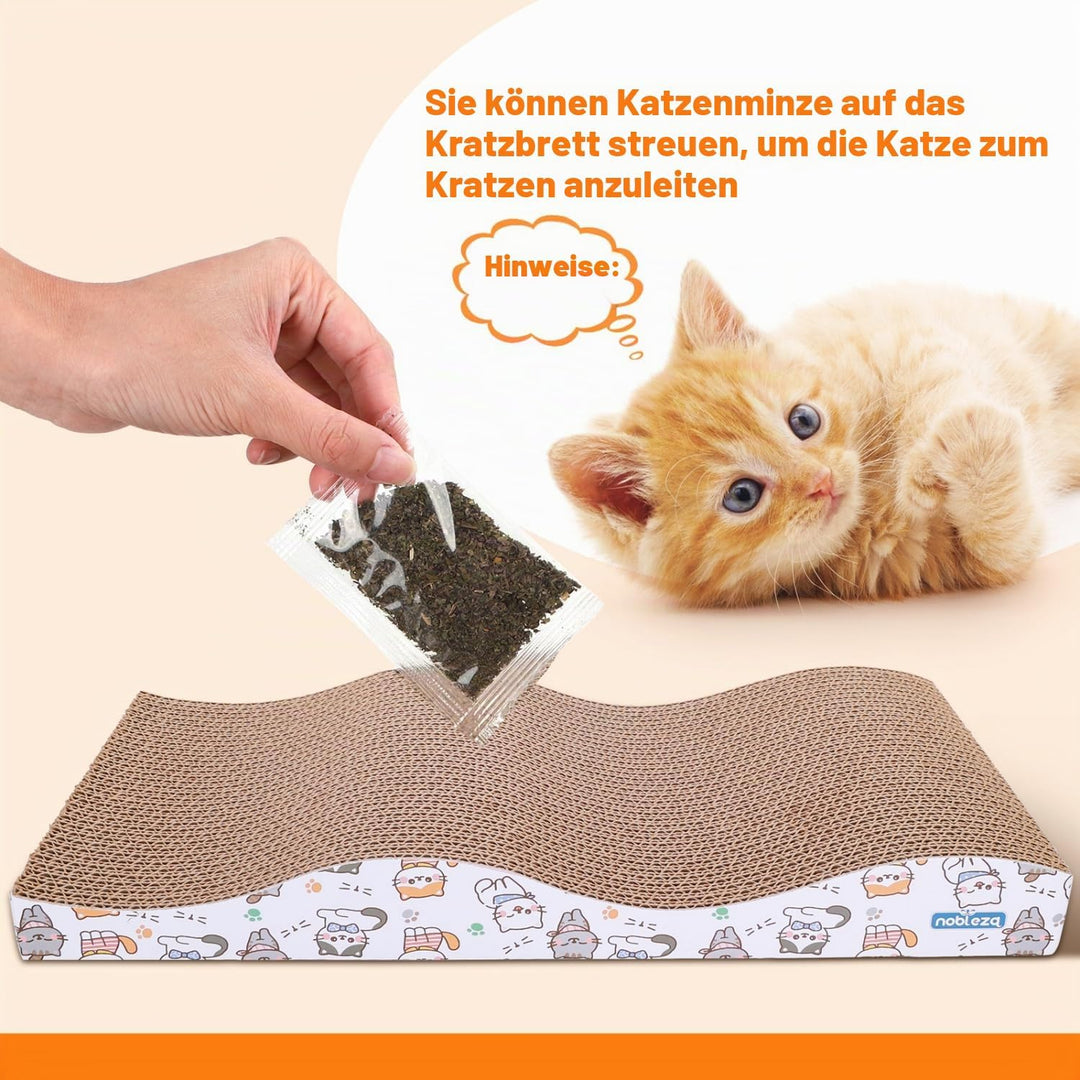 Nobleza 2 Stücke Katzen kratzbrett mit Minze, Wellpappe Kratzmatten, Recycelbar Qualitäts-Pappe Krat