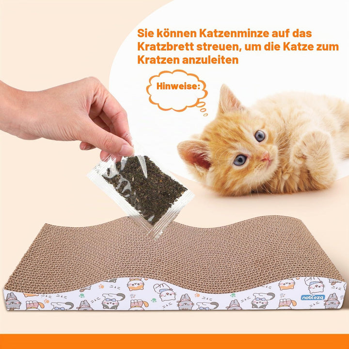 Nobleza 2 Stücke Katzen kratzbrett mit Minze, Wellpappe Kratzmatten, Recycelbar Qualitäts-Pappe Krat
