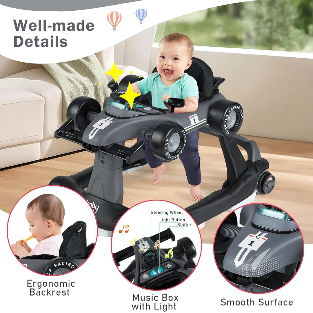 FANTASK 4 in 1 Lauflernhilfe, Autoförmiger Lauflernwagen mit Geschwindigkeit, Musikbox, Licht & Räde