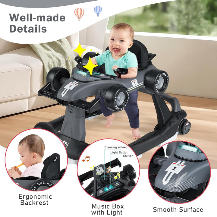 FANTASK 4 in 1 Lauflernhilfe, Autoförmiger Lauflernwagen mit Geschwindigkeit, Musikbox, Licht & Räde
