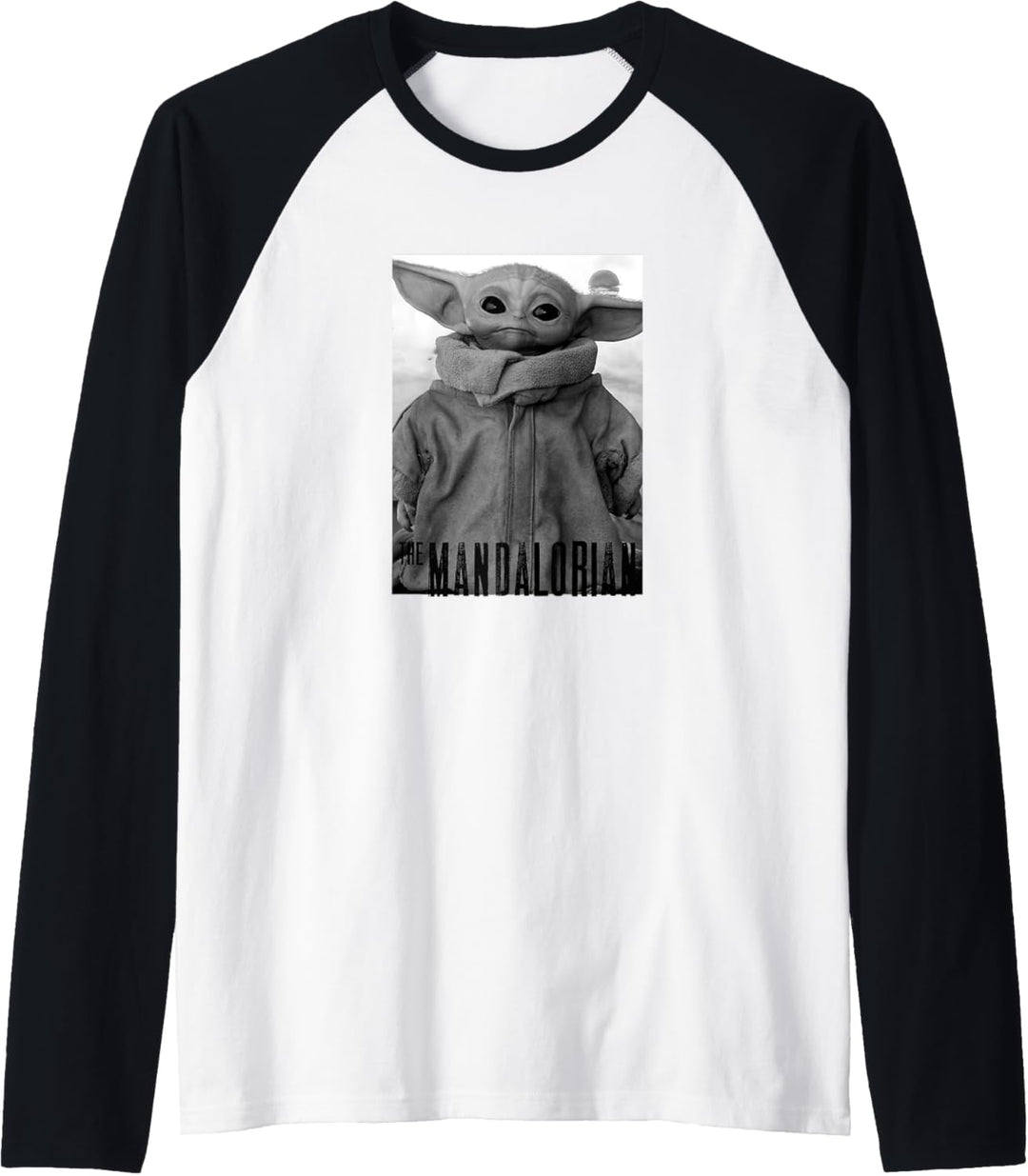 Star Wars The Mandalorian The Child Black & White Portrait Raglan