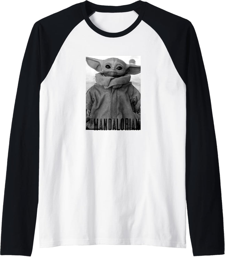 Star Wars The Mandalorian The Child Black & White Portrait Raglan