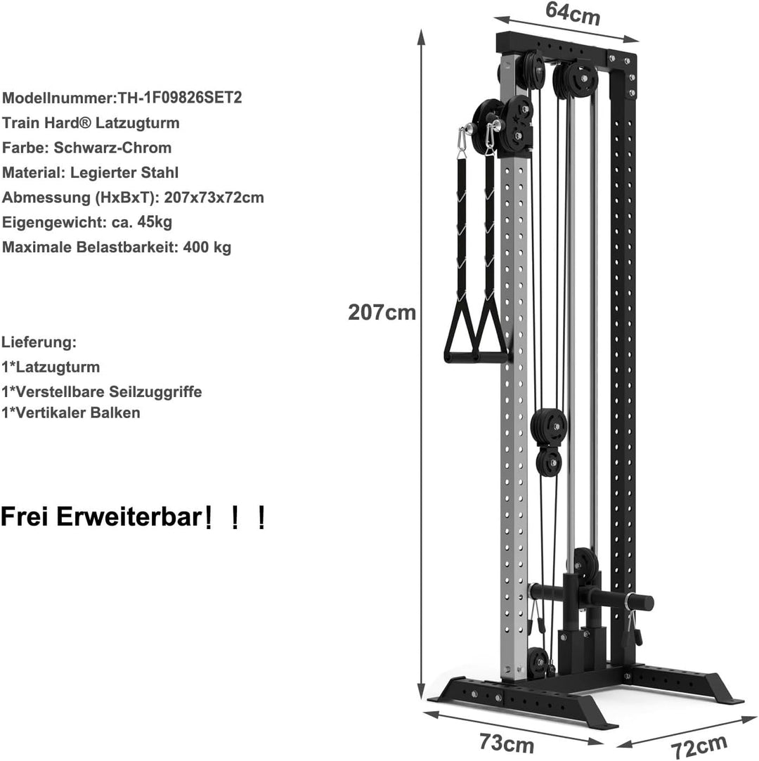 Train Hard® Bodenmontage Latzugturm, Kabelzuganlage, Seilzugstation zur Brandneues Modell 2024 A:1F0