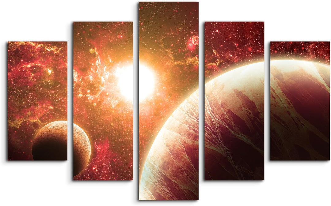 Paul Sinus Art Bilderskulptur 5 teilig Breite 150cm x Höhe 100cm Illustration - Rote Planeten mit Mo