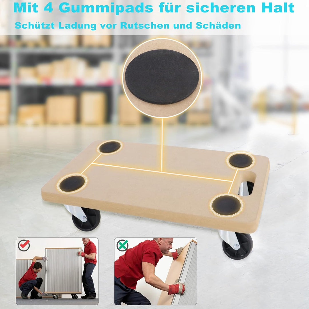 XMTECH Transportroller 580 x 290 mm, 200 kg Maximal Tragkraft, Rollbrett MDF Möbelroller Möbelhund R