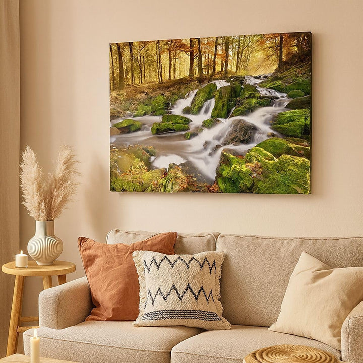 ARTTOR Bilder auf Leinwand 100x70cm Leinwandbild Sonne Berg Bach Park Gross Wanddeko Bild Schlafzimm