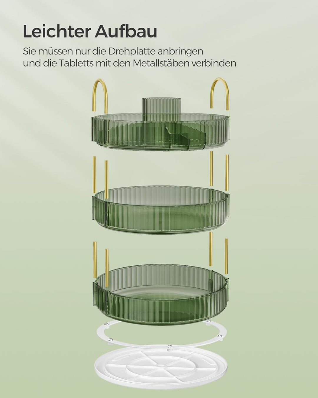 SONGMICS Make-up Organizer drehbar, Kosmetik-Organizer rund, 3 Ebenen, Kosmetik Aufbewahrung, anpass