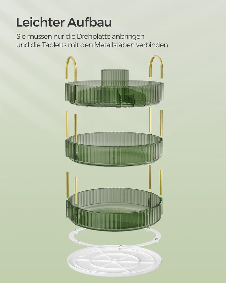 SONGMICS Make-up Organizer drehbar, Kosmetik-Organizer rund, 3 Ebenen, Kosmetik Aufbewahrung, anpass