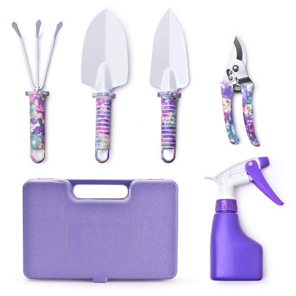 SANDAFI Gartengerät Set,5 Stücke Garten Werkzeug Set für Outdoor und Bakonpflanzen mit Koffer Garten
