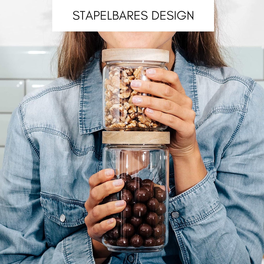 Econovo® Vorratsdosen mit Deckel aus Glas 700ml (3-teilig), stapelbar und luftdicht, Vorratsbehälter