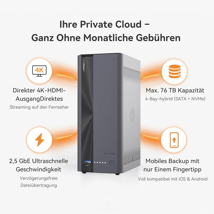 LincStation E1 4-Bay NAS Speicher, 4GB RAM, 64GB eMMC, 2.5GbE Port, Quad-Core, HDMI 2.0 für 4K Media