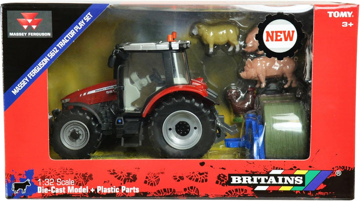 Massey Fergusson 5612 Traktor Spielset, Britains Modell Spielzeug Traktor mit Anhänger und 5 Tieren