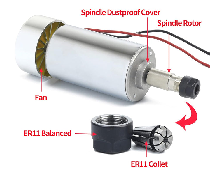 RATTMMOTOR 300W 52MM DC 12-48V CNC Spindelmotor ER11 luftgekühlter Motor 12000U/min für CNC-Gravierf