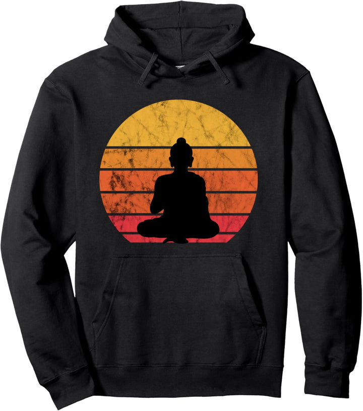 Buddha Statue Gautama Buddhist Dao Zen Yoga Hindu Sunset Pullover Hoodie