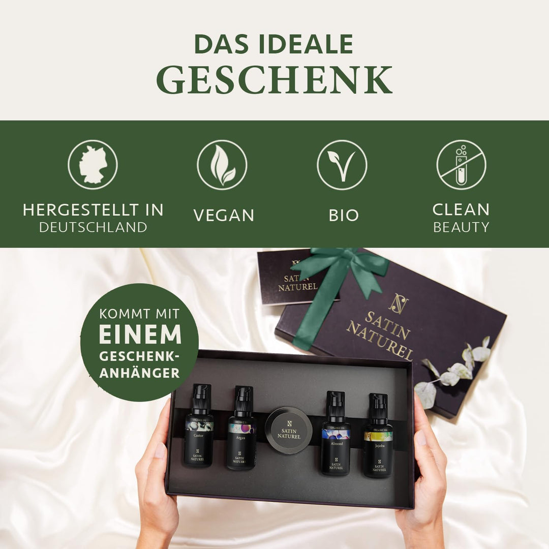 Weihnachtsgeschenke für Frauen - Verwöhnendes Geschenkset Frauen mit BIO Arganöl + Rizinusöl + Mande