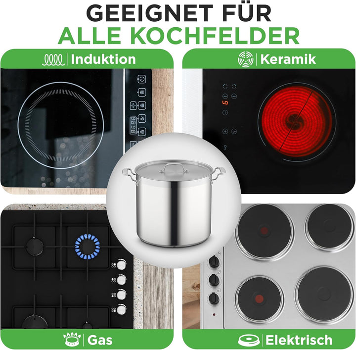 NutriChef Kochtopf Gross, 23L- Ø 34cm, Suppentopf Edelstahl Induktion für Alle Herdarten Geeignet, S