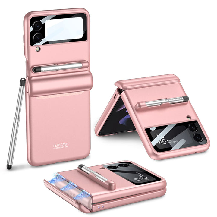 COQUE Galaxy Z Flip 3 Hülle, aufklappbare All-Inclusive-Hülle mit gehärtetem Displayschutz|Stift ber