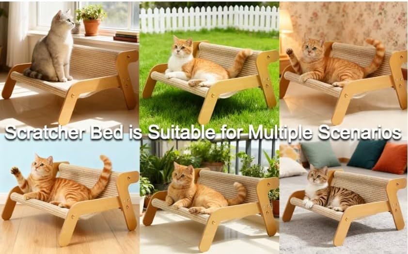 Lupo &amp; Felix 2-in-1 Katzenhängematte und Kratzbrett aus Holz – Ergonomisches Katzenbett &amp; Kratzmöbel