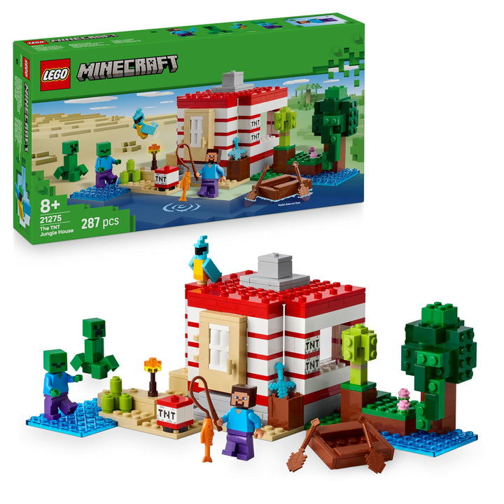LEGO Minecraft Das TNT-Dschungelhaus - Gamer Spielzeug für Kinder - Interaktives Spielset mit Boot,