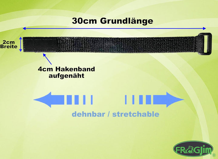 5x dehnbare Klett Kabelbinder 30 cm schwarz elastisch mit Schnalle - 20 mm breit - wiederverschliess
