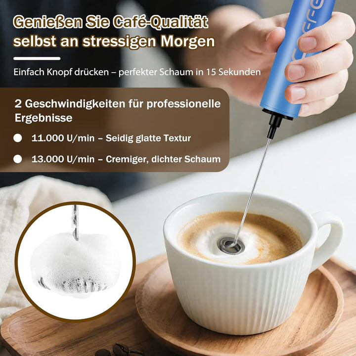 Milchschäumer Elektrisch USB-C mit 5 Wechselbaren Edelstahl-Schneebesen–2 Einstellbare Geschwindigke