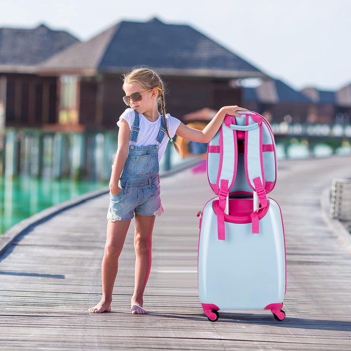 COSTWAY 2tlg Kinderkoffer + Rucksack, Kindertrolley aus Kunststoff, Kindergepäck, Kinder Kofferset H