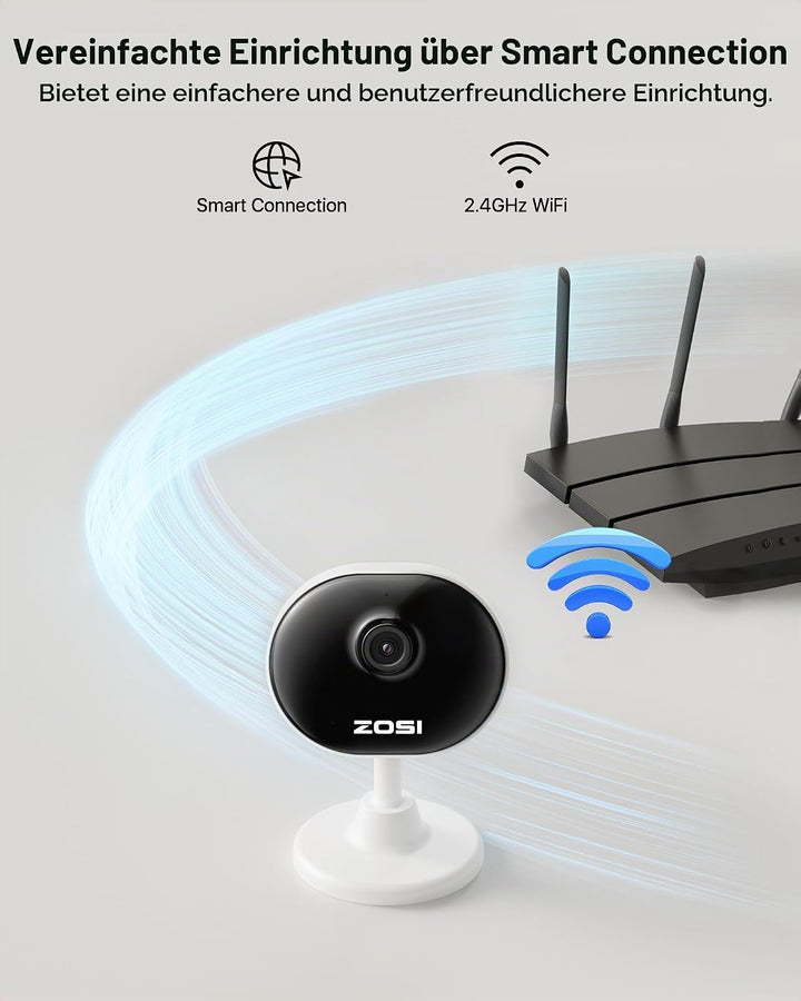 ZOSI 1080P Innen WLAN Überwachungskamera mit Plug-in-Strom, Lokale KI für Person/Bewegungen, Magnetf