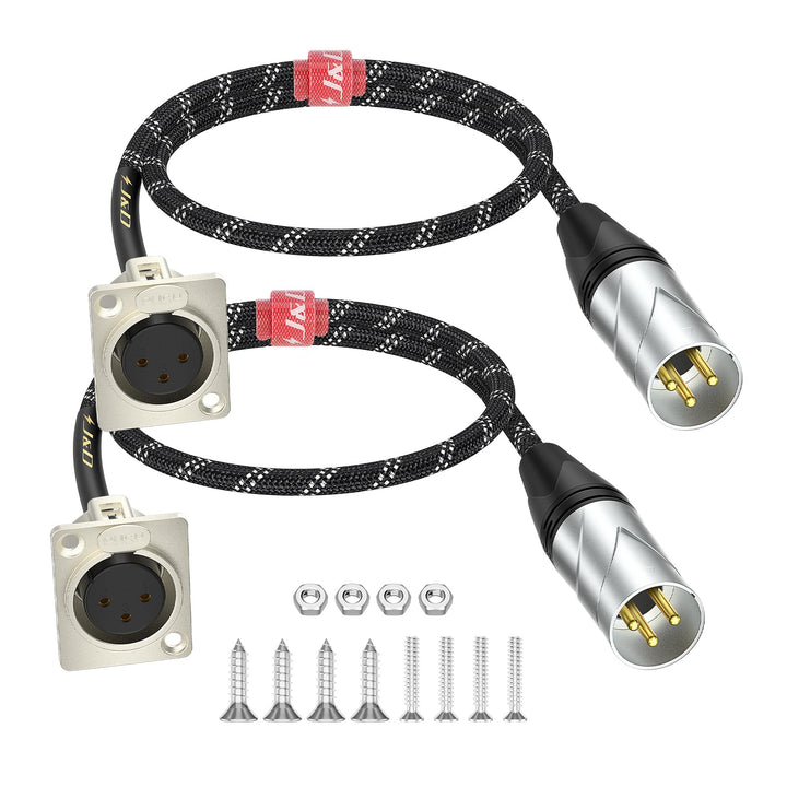 J&D XLR-Kabel D-Typ, XLR Stecker-zu-Buchse Audiokabel mit Nylonummantelung, Lötfreier Pass-Through-A