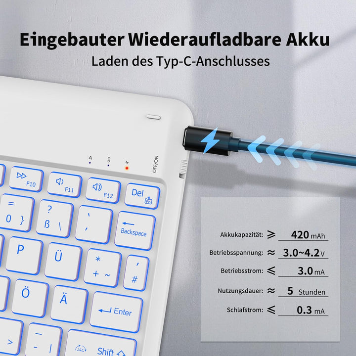 EasyAcc Bluetooth Tastatur, Tastatur kompatibel iPad Air/iPad Pro/iPad 10/10.2/9.7/Samsung/Android,