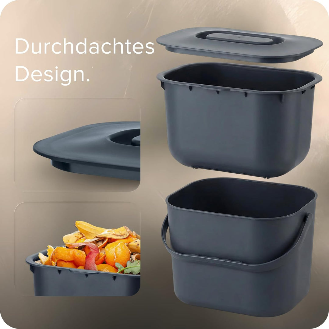 Biomülleimer Küche - 7L - Design Komposteimer mit Sieb - Bio-Mülleimer Geruchsdicht - Bio Abfalleime