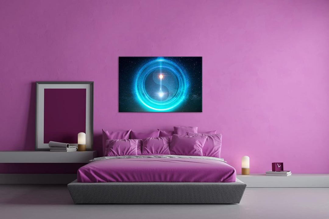 deyoli leuchtendes Ying Yang Symbol Format: 80x60 als Leinwandbild, Motiv fertig gerahmt auf Echthol