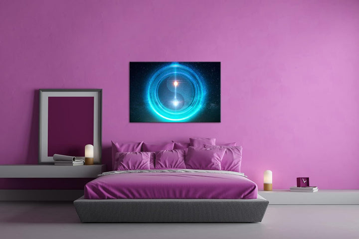deyoli leuchtendes Ying Yang Symbol Format: 80x60 als Leinwandbild, Motiv fertig gerahmt auf Echthol