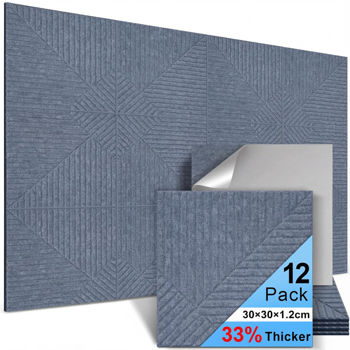 Akustikplatten Selbstklebend 12 Stück, 30x30x1.2cm Dreigeteilte Akustikpaneele Grau, Schallabsorber