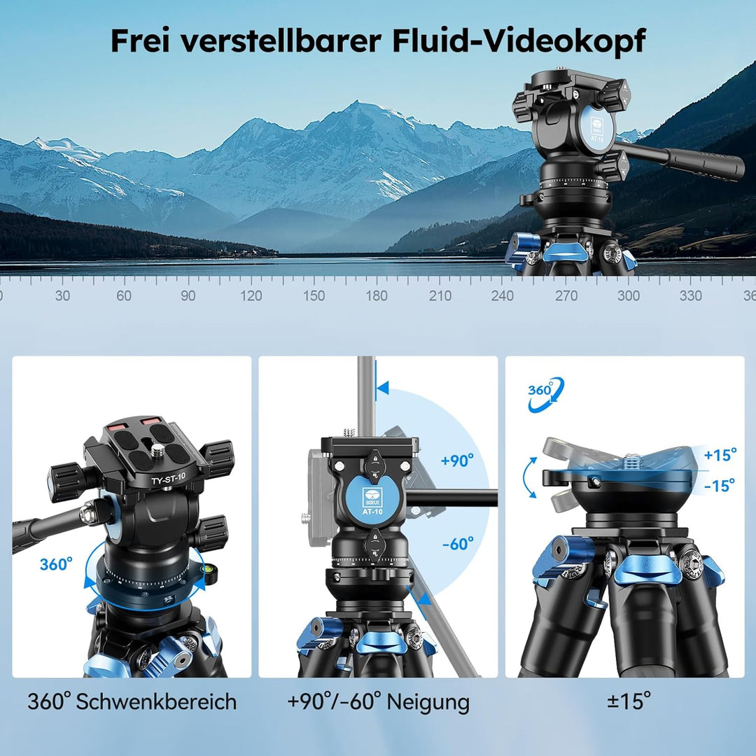 SIRUI AM-223L+AT-10 Carbon Mini Video Kamera Reise Stativ, Ministativ mit Nivellierbasis, AT10 Panor