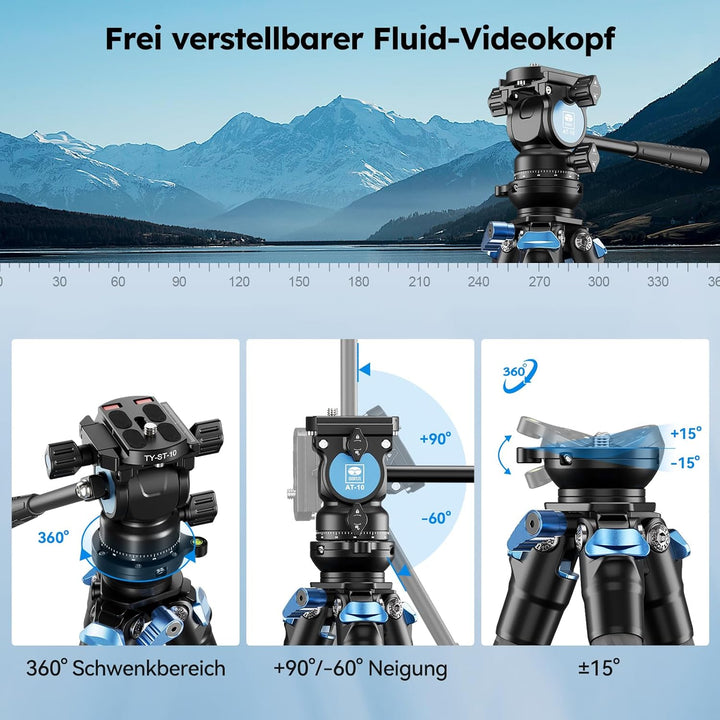 SIRUI AM-223L+AT-10 Carbon Mini Video Kamera Reise Stativ, Ministativ mit Nivellierbasis, AT10 Panor