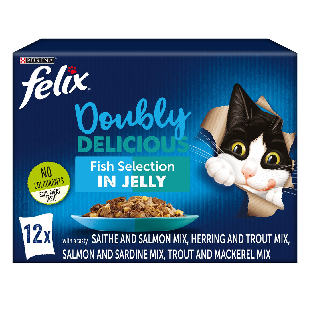 Felix Doubly Delicious Katzennassfutter für Kätzchen, Fisch in Gelee, 4 x 12 x 100 g Beutel Fisch 10