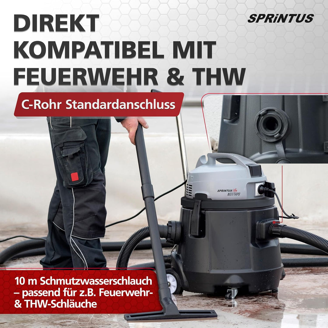 Sprintus® Pumpsauger N51/1 KPS I Leistungsstarker Nasssauger mit Abpumpfunktion &amp; 14.000L Fördervolu