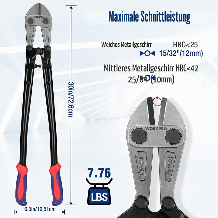 WORKPRO, W017007A, Bolzenschneider, Griff aus zwei Materialien mit weichem Gummigriff, 76,2 cm, Klin