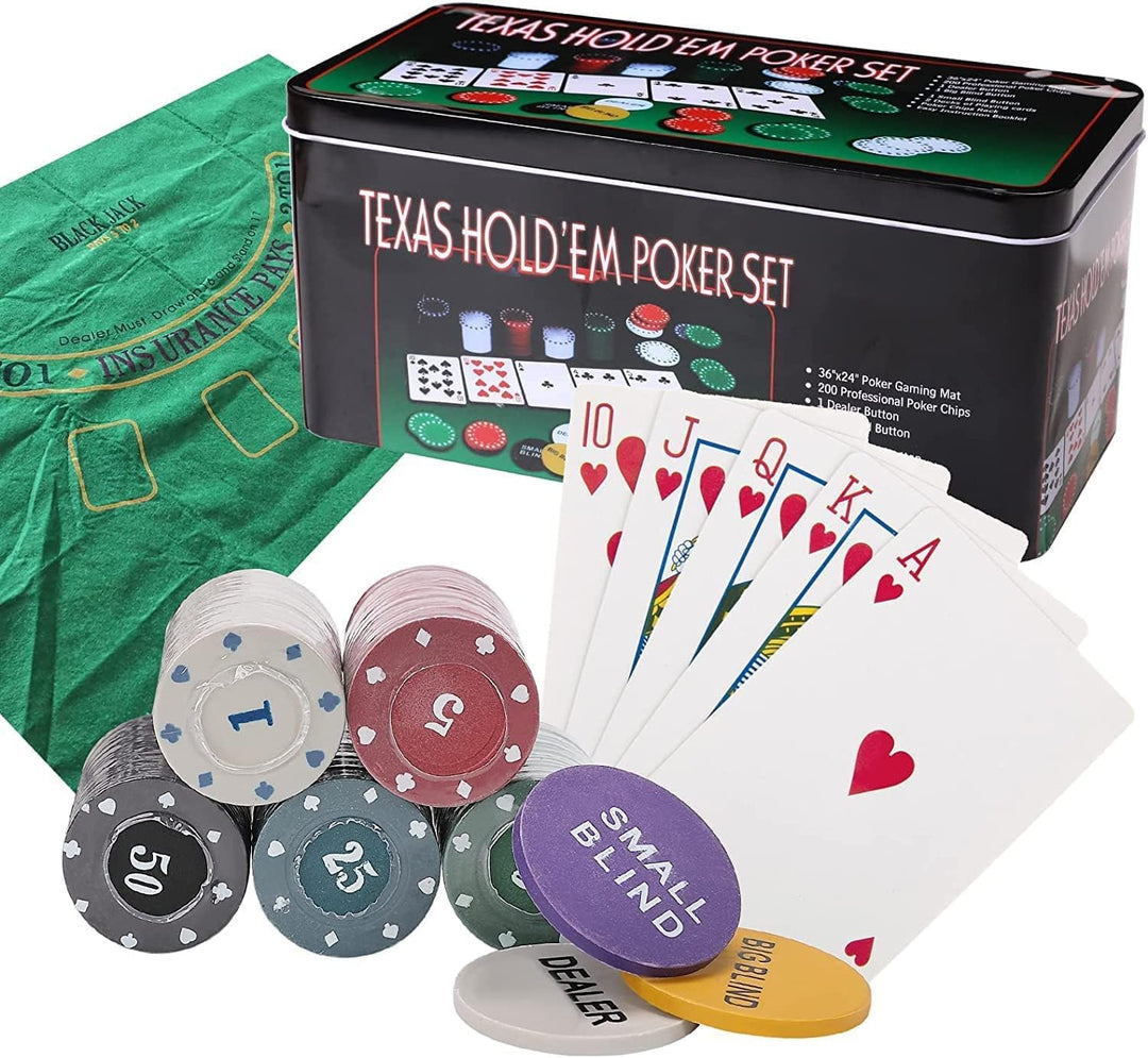powerking Pokerset für Texas Holdem, Blackjack 200 Chips Pokerset mit Tischdecke Spiel für Familie F