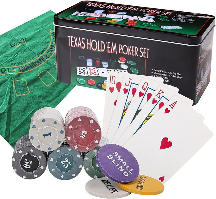 powerking Pokerset für Texas Holdem, Blackjack 200 Chips Pokerset mit Tischdecke Spiel für Familie F